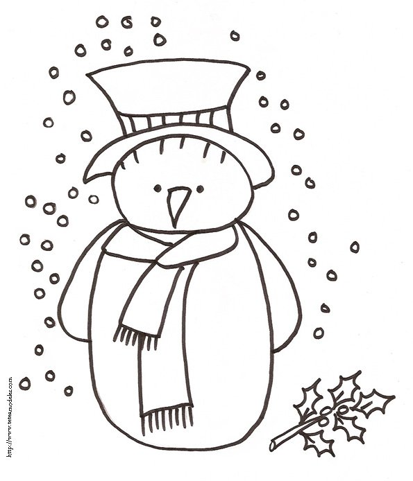 coloriage du bonhomme de neige aux flocons de neige
