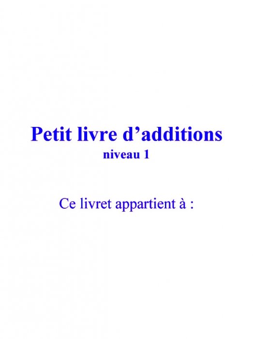 Imprimer la couverture du livret d'additions 1