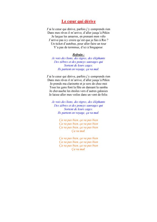 Texte de la chanson  - le coeur qui d&eacute;rive

