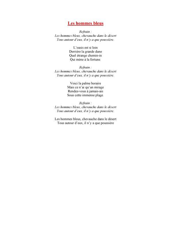 Texte de la chanson  - les hommes bleus
