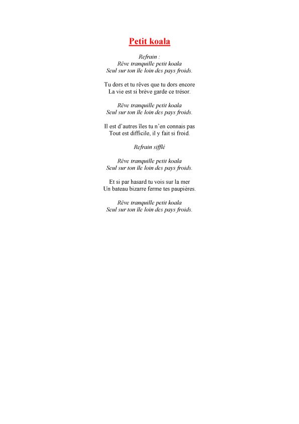 Texte de la chanson  - petit koala
