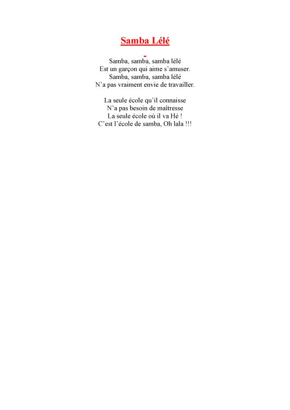 Texte de la chanson  - Samba l&eacute;l&eacute;
