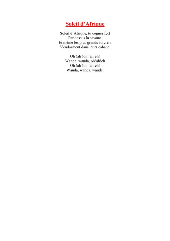 Texte de la chanson  - Soleil d'afrique

