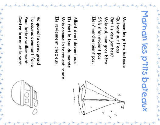 Maman les petits bateaux  pour carnet de chants
