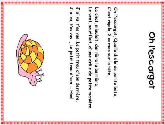 Imprimer la chanson "Oh l'escargot", texte et partition
