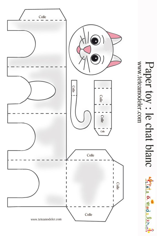 Mod&egrave;le chat blanc &agrave; imprimer