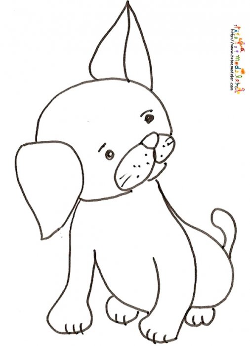 Coloriage du mignon petit chien a l'oreille dressée