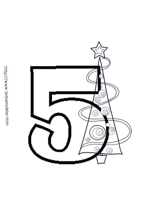 Coloriage des chiffres de No&euml;l : 5
