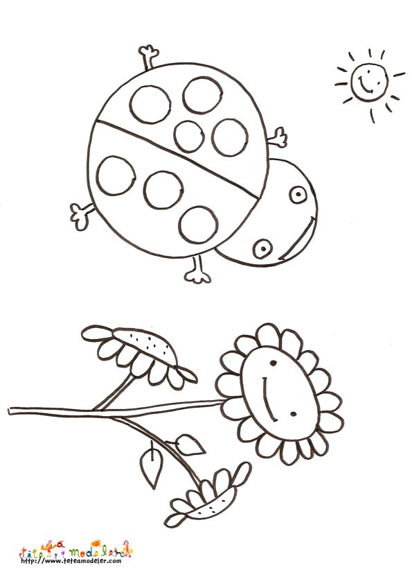 coloriage coccinelle et fleur
