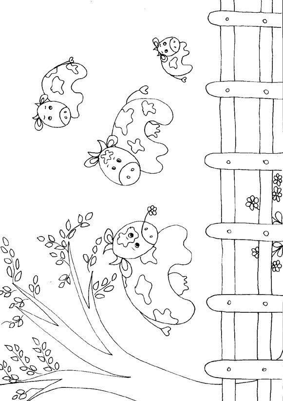 Coloriage de vaches courant dans le pr&eacute;
