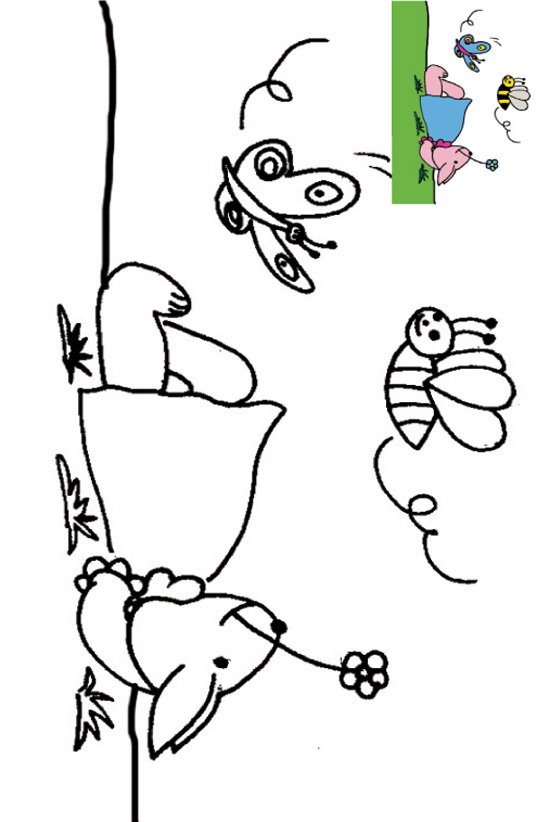 coloriage lapin fille avec mod&egrave;le
