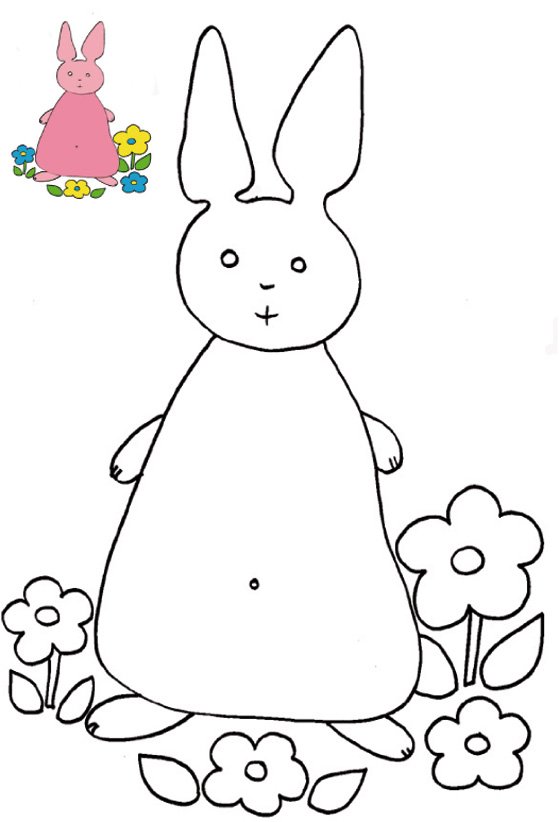 coloriage lapin rose avec mod&egrave;le
