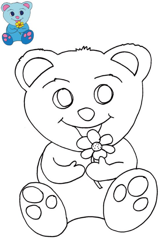 coloriage nounours bleu avec mod&egrave;le
