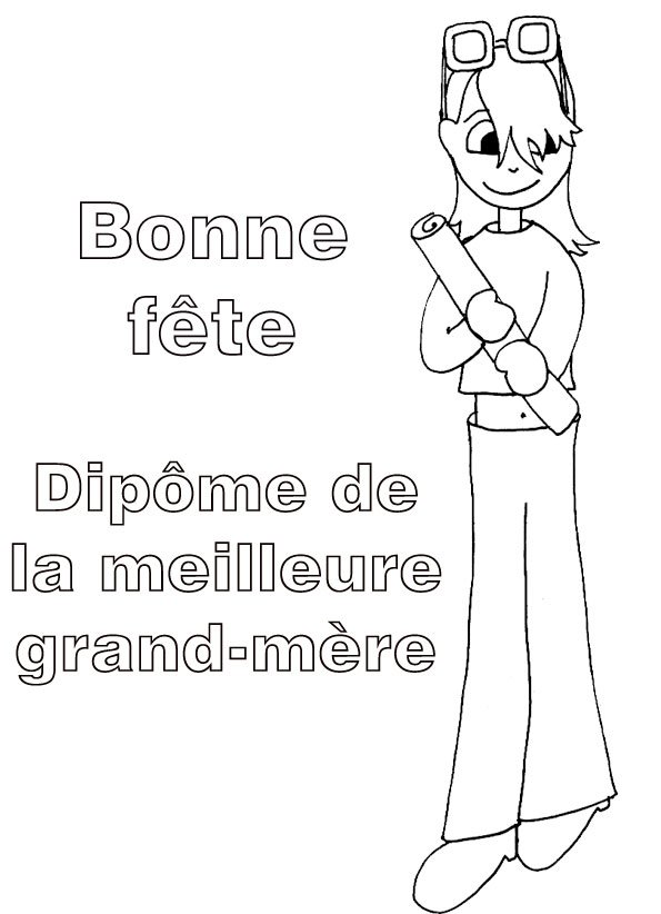 coloriage d'un diplome pour grand-m&egrave;re fille &agrave; lunettes 
