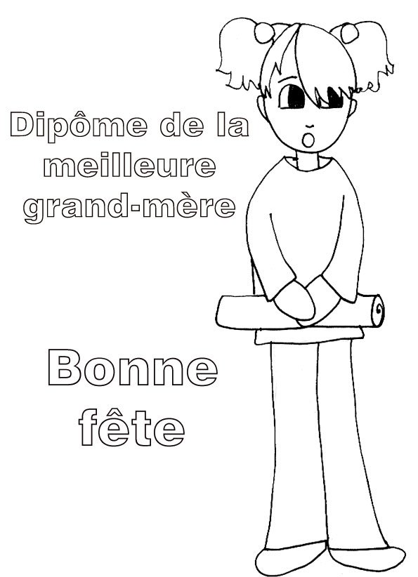 coloriage d'un diplome pour grand-m&egrave;re fille &agrave; couettes 
