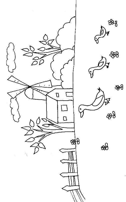 Coloriage des canards dans la campagne
