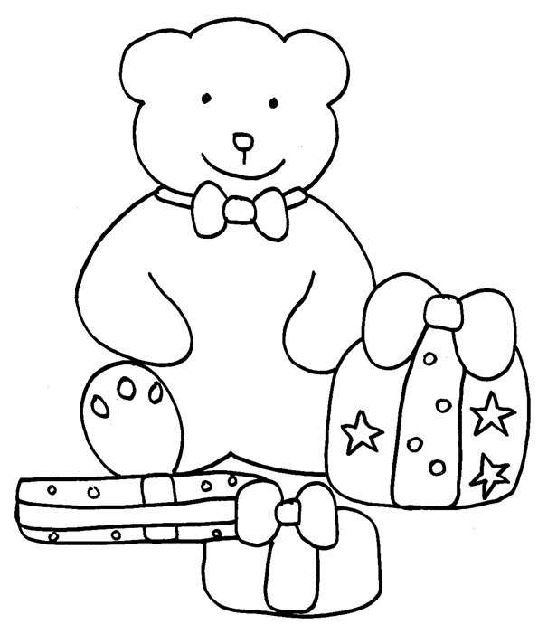 coloriage de l'ours et les cadeaux 

