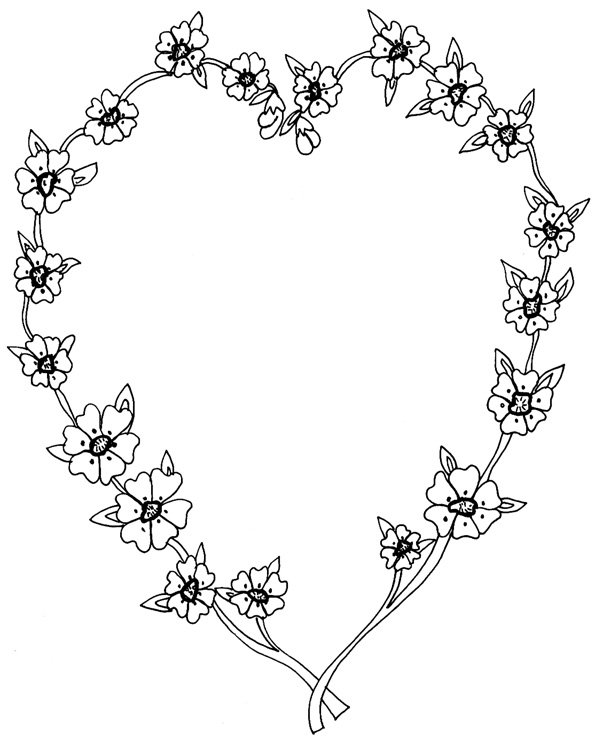 Coloriage d'un coeur de fleurs
