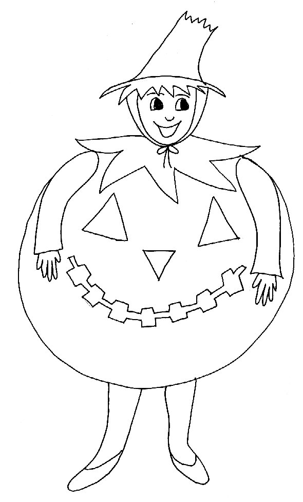 Coloriage d'Halloween enfant citrouille
