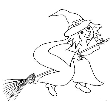 Coloriage sorci&egrave;re pour menu d'Halloween
