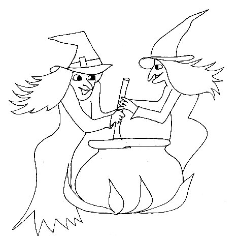 Coloriage sorci&egrave;res pour menu d'Halloween
