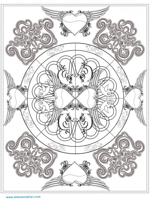 Arabesques et coeurs à colorier