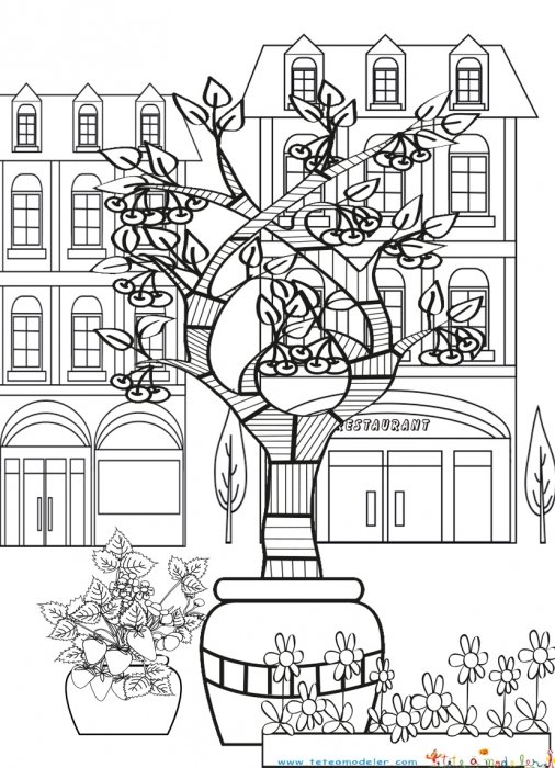 Coloriage d'un jardin de ville