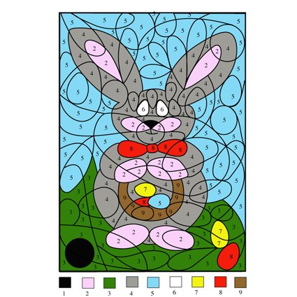 Solution du Jeu de coloriage numéroté : chiffres et animal n°1 