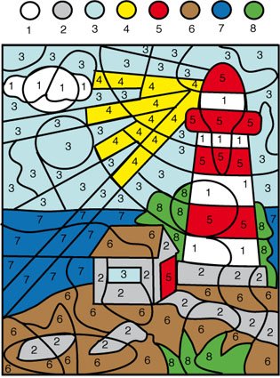 Solution du Jeu de coloriage numéroté : chiffres et mer n°1 