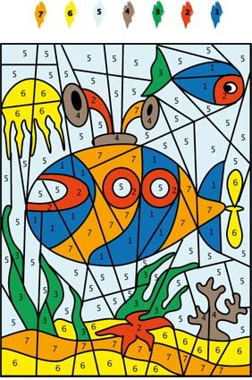 Solution jeu de coloriage numéroté : chiffres et mer n°6 