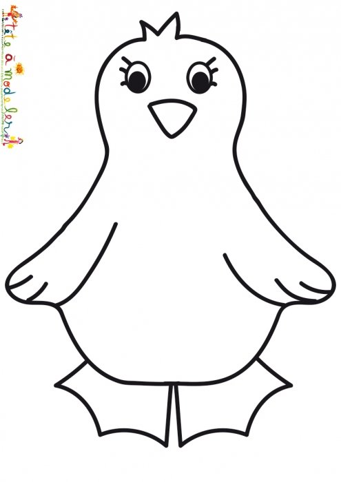Coloriage d'un gros poussin aux pieds palmés