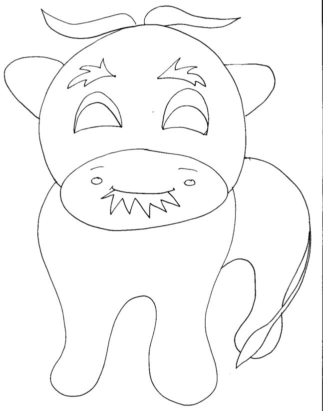 coloriage de la vache mangeant de l'herbe 
