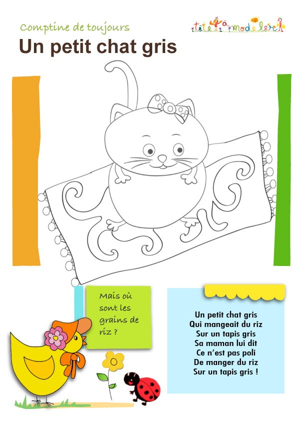 Coloriage comptine petit chat gris
