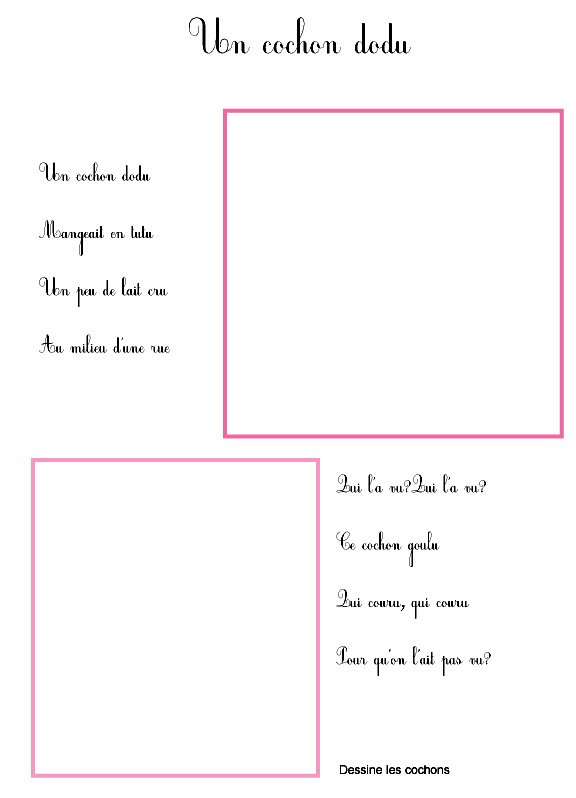 Imprimer la comptine un cochon dodu 
