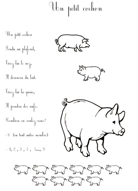 Texte de la comptine un petit cochon

