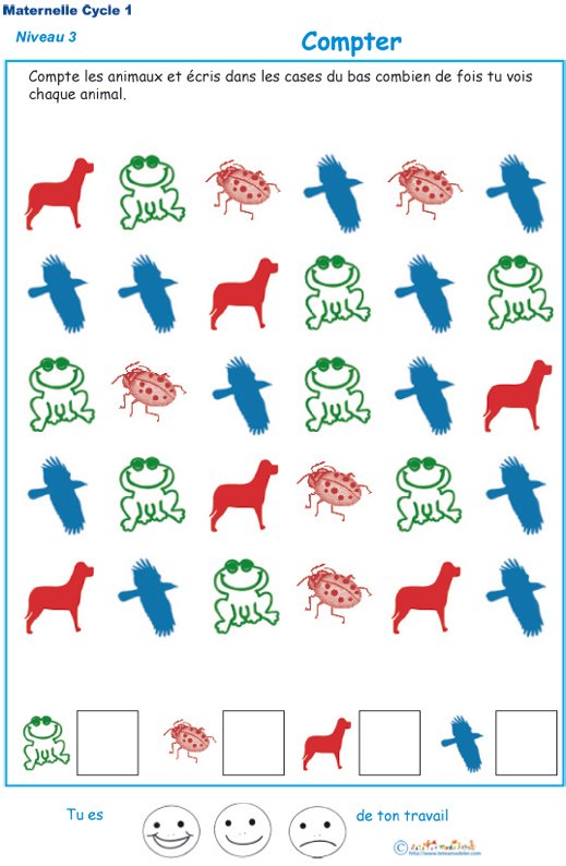 Imprimer l'exercice 4 pour apprendre &agrave; compter maternelle niveau 3
