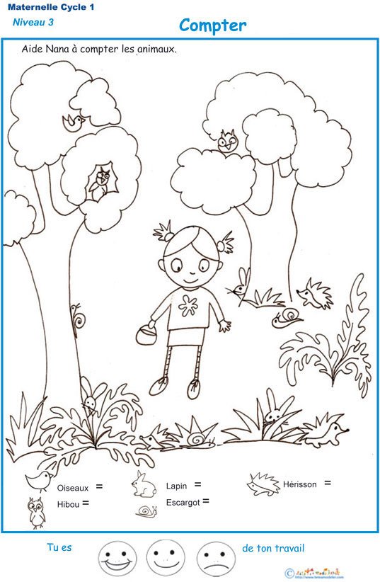 Fiche pour compter les animaux maternelle niveau 3
