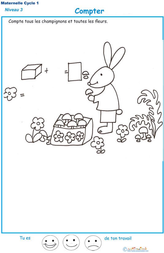Imprimer la fiche pour compter les champignons et fleurs maternelle niveau 3
