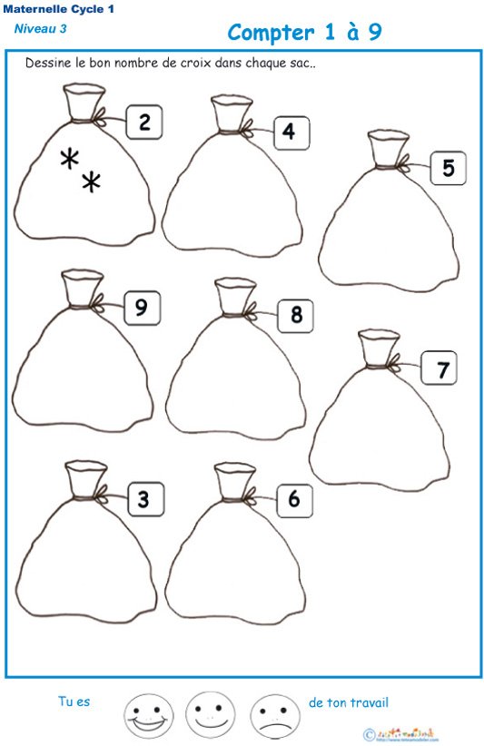 Imprimer la fiche pour dessiner compter les croix Exercice 3 maternelle niveau 3
