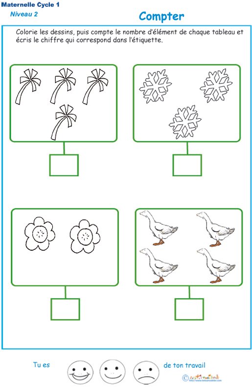 Imprimer l'exercice 3 pour apprendre &agrave; compter maternelle niveau 2
