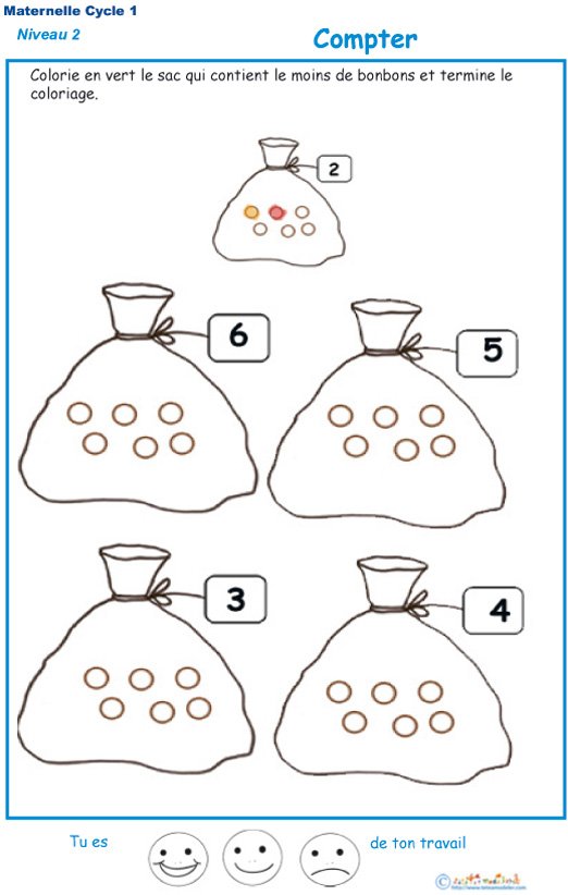 Imprimer l'exercice 4 pour compter et colorier le bon nombre de bille MS
