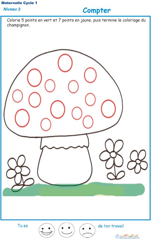Imprimer l'exercice 7 pour compter et colorier les points du champignon MS
