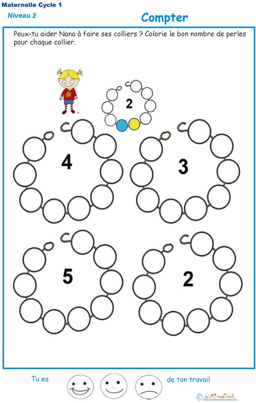 Imprimer l'exercice 2 pour colorier le bon nombre de perles MS
