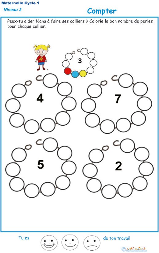 Imprimer l'exercice 3 pour colorier le bon nombre de perles MS
