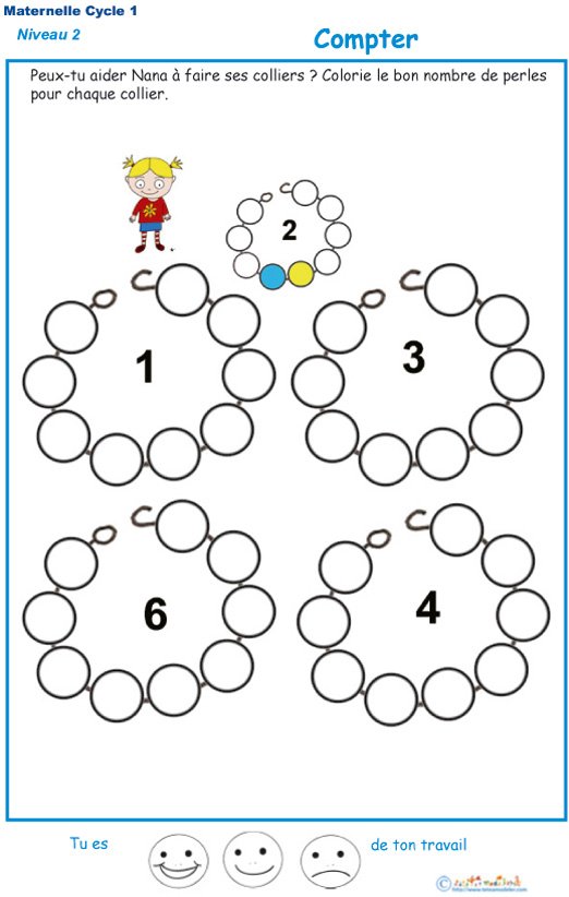 Imprimer l'exercice 6 pour colorier le bon nombre de perles MS
