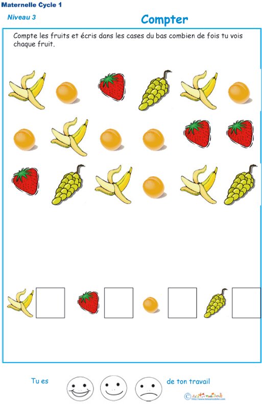 Imprimer l'exercice 2pour apprendre &agrave; compter maternelle niveau 3
