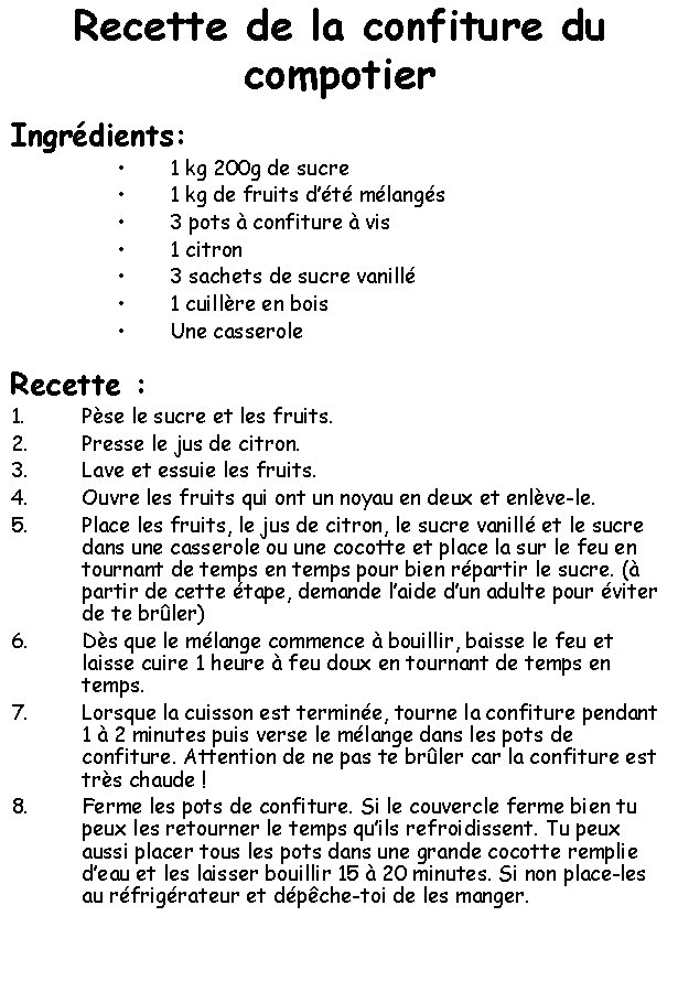 Imprimer la recette de la confiture du compotier