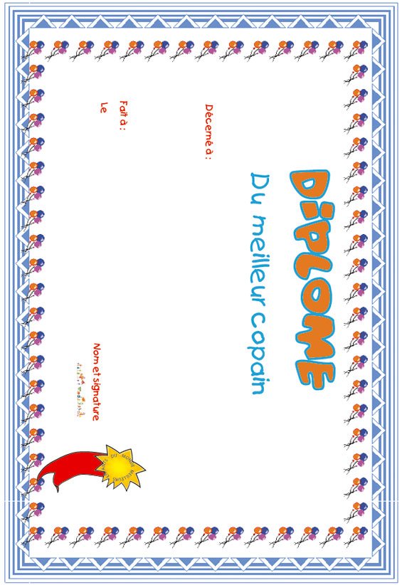 diplome meilleure amie ou ami bleu
