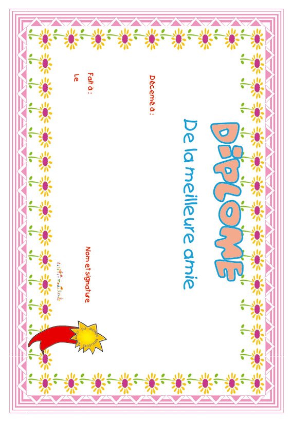 diplome meilleure amie ou ami rose
