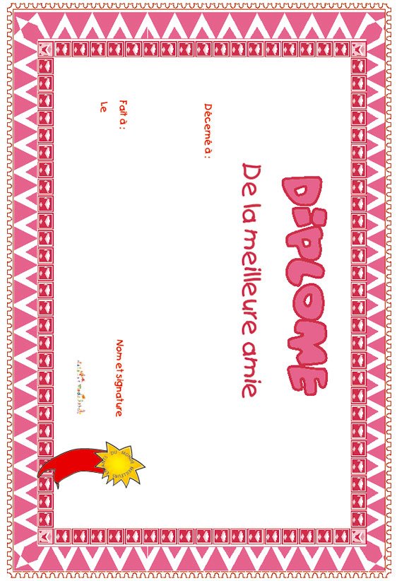 diplome meilleure amie ou ami rose graphique

